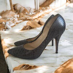 JIMMY CHOO Brown Leather Snake Embossed Heels Size 38.5
